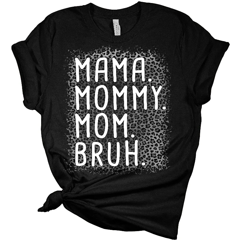 Mama Mommy Mom Bruh Shirt Women's Bella Leopard Bleach Print Mom T-Shirt Fleece Fabric Down Fabric Feather Fabric