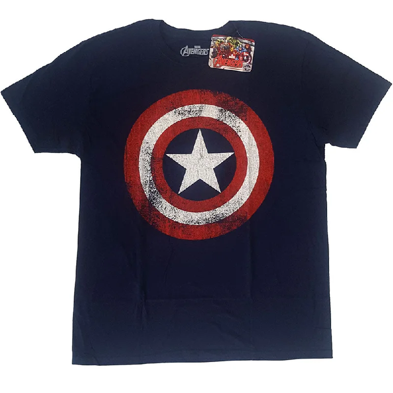 Marvel Comics | Official Band T-Shirt | Captain America Distressed Shield Fashionable Trendy Casual