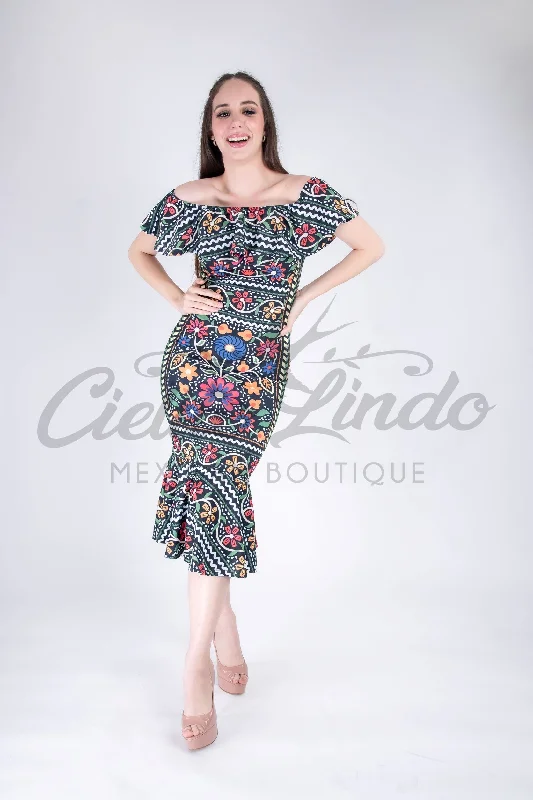 Mexican Fiesta Printed Maxi Dress Black Stylish Empire Waist Maxi Dress