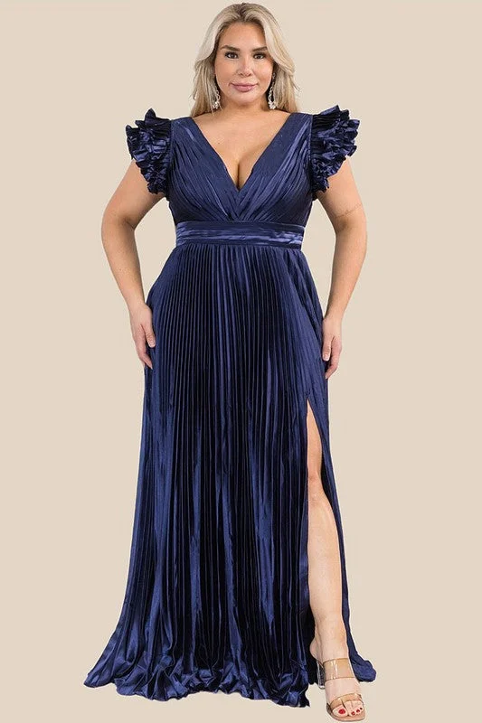 Stunning Elegance Curvy Pleated Maxi Dress Stylish A-Line Maxi Dress