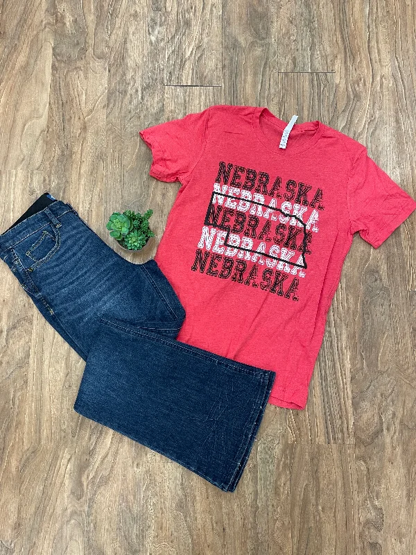 NEBRASKA STACKED TEE - HEATHER RED Striped Floral Plaid