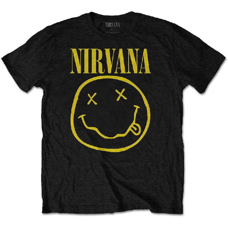 Nirvana T-Shirt: Yellow Happy Face Satin Fabric Silk Fabric Chiffon Fabric