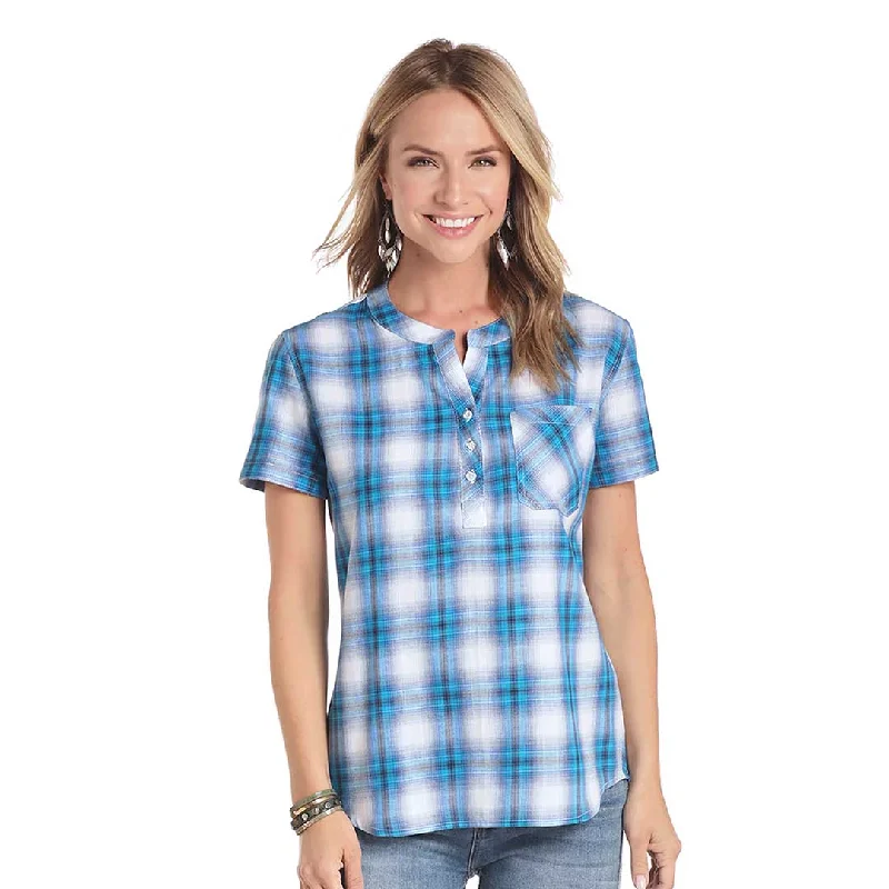 Panhandle Women's Plaid 1/4 Button T-Shirt Polka Dot Checkered Tartan