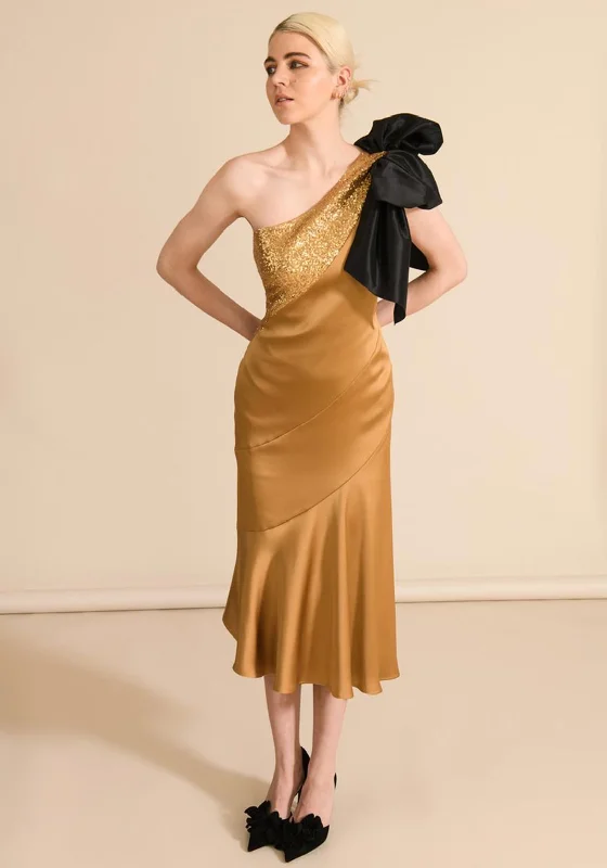 Sisters By Caroline Kilkenny Kennedy Sequin Satin Maxi Dress, Gold Comfortable Casual Maxi Dress