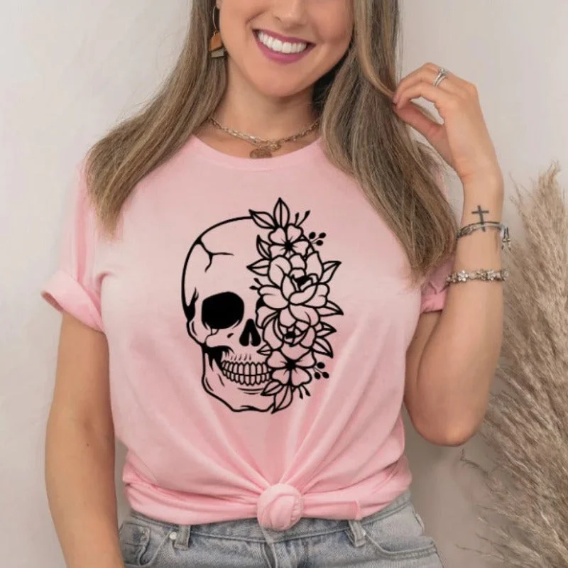 Skull and Roses T-shirt Cotton Fabric Linen Fabric Terry Fabric