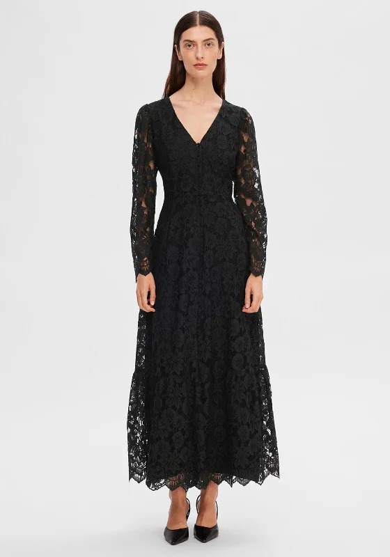 Selected Femme Tara Lace Maxi Dress, Black Classic Solid Maxi Dress