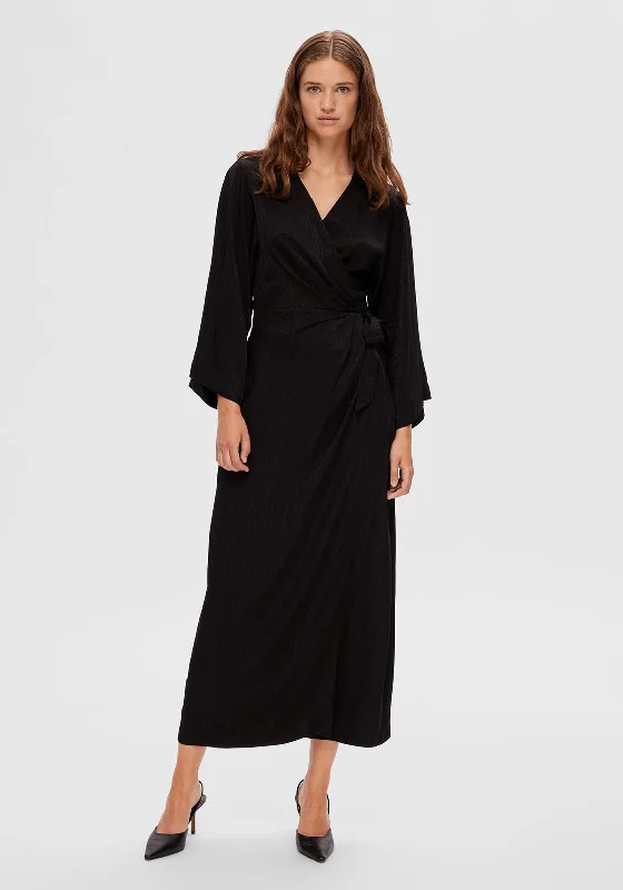 Selected Femme Tyra Wrap Maxi Dress, Black Trendy Button Front Maxi Dress