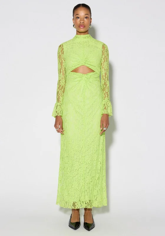 SOMETHINGNEW Natalie Cutout Lace Maxi Dress, Acid Lime Classic V-Neck Maxi Dress