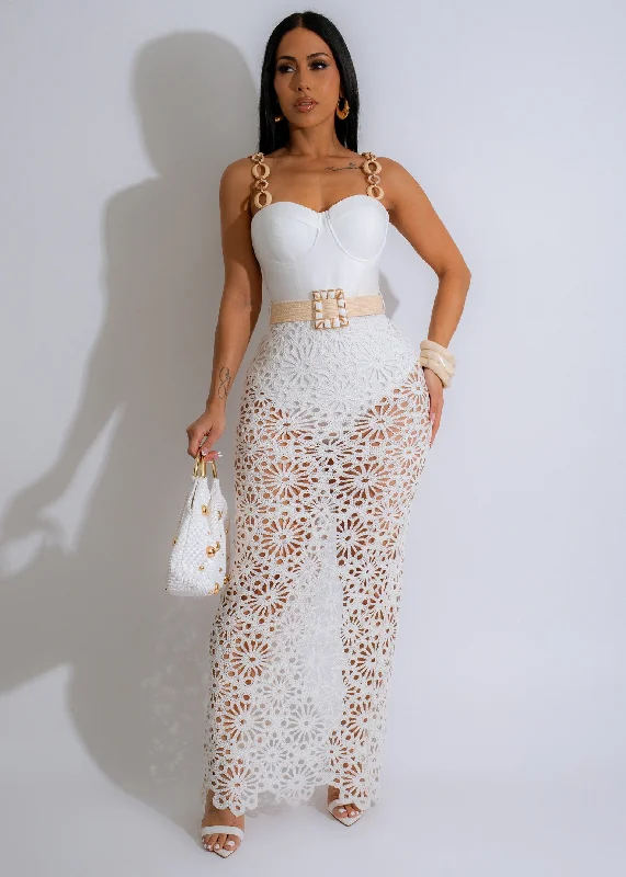 So Summer Crochet Maxi Dress White Comfortable Fit-and-Flare Maxi Dress