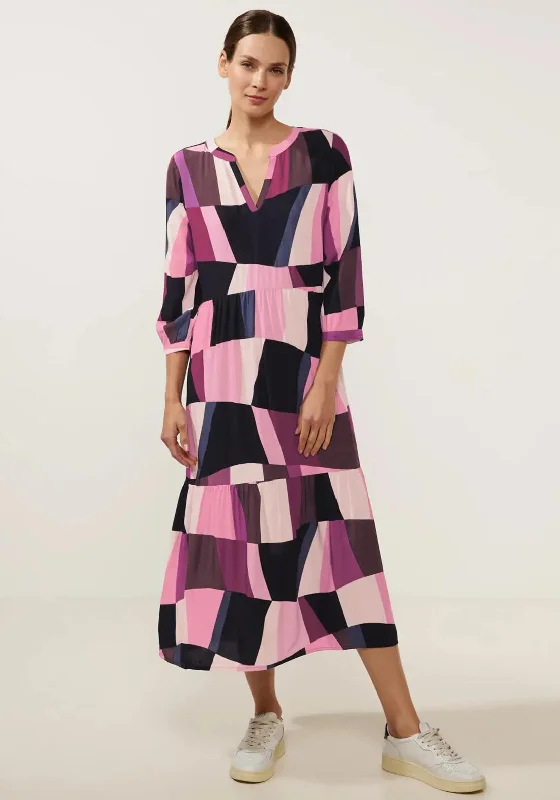 Street One Patch Smock Maxi Dress, Pink Multi Classic V-Neck Maxi Dress