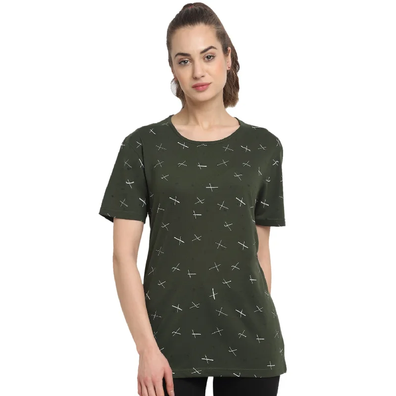 Vimal Jonney Olive Half Sleeve T-shirt For Women's Graphic T-Shirt Round Neck Polyester