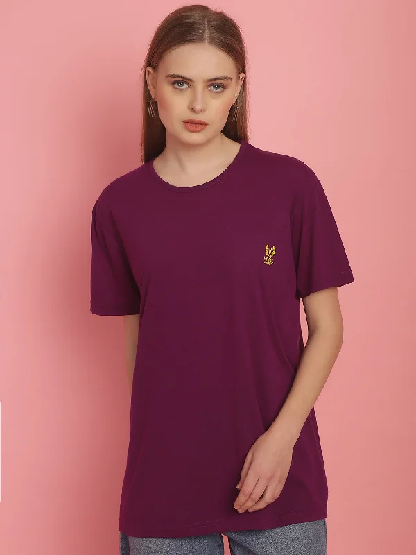 Vimal Jonney Round Neck Cotton Solid Purple T-Shirt for Women Denim Fabric Leather Fabric Suede Fabric