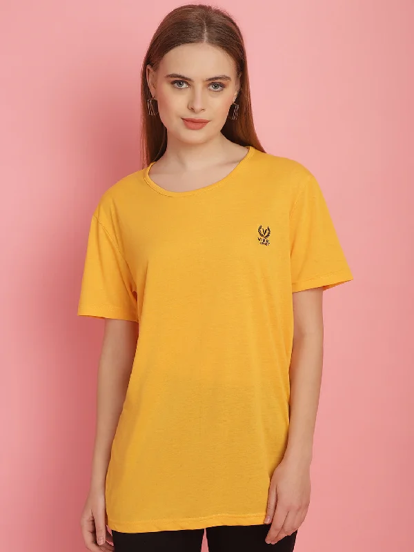 Vimal Jonney Round Neck Cotton Solid Yellow T-Shirt for Women Thin T-Shirt Open Front Quick Dry