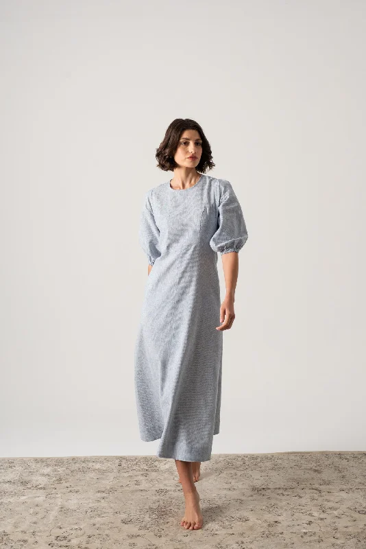 Vali Maxi Dress French Blue Stripe Fashionable Off-Shoulder Maxi Dress