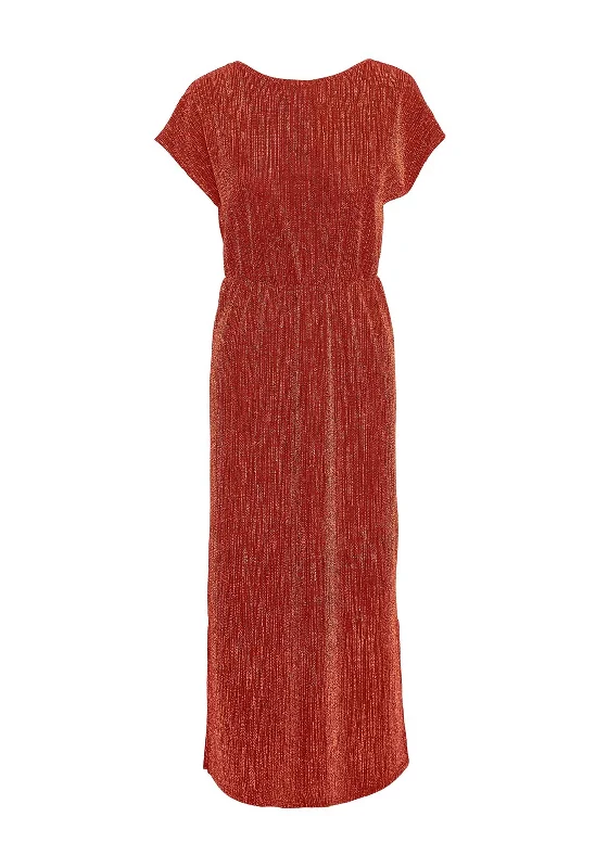 Vero Moda Elma Gold Detail Maxi Dress, Red Ochre Cozy Maxi Dress with Slit