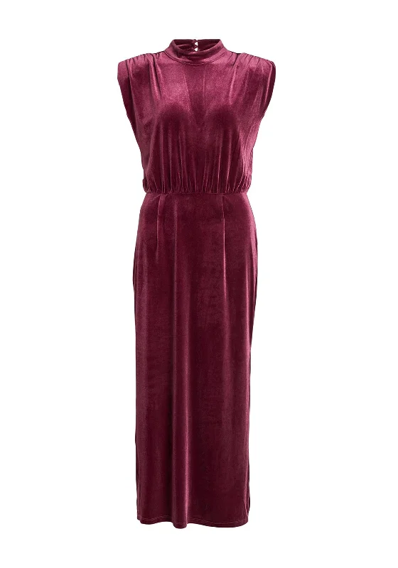 Vila Emily High Neck Velour Maxi Dress, Winter Bloom Trendy Off-Shoulder Ruffle Maxi Dress