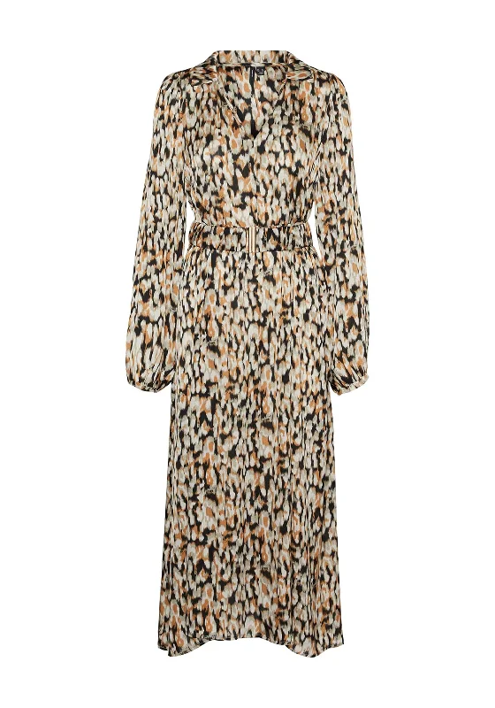 Vero Moda Elia Belted Waist Print Maxi Dress, Birch Comfortable Bohemian Maxi Dress