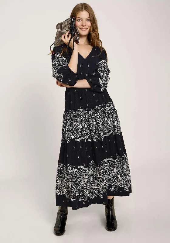 White Stuff Maude Printed Embroidered Maxi Dress, Black Classic Tulle Maxi Dress