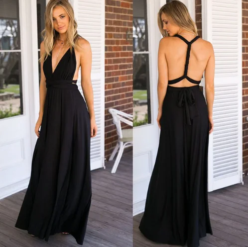 Women Bandage Convertible Boho Maxi Dress Trendy Maxi Dress with Straps