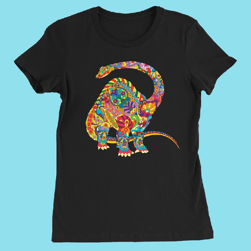 Women Brontosaurus Zentangle T-Shirt Solid Print Embellished