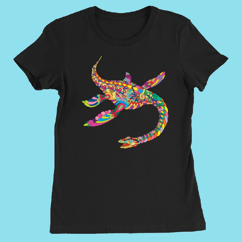 Women Plesiosaurus Zentangle T-Shirt Striped Floral Plaid