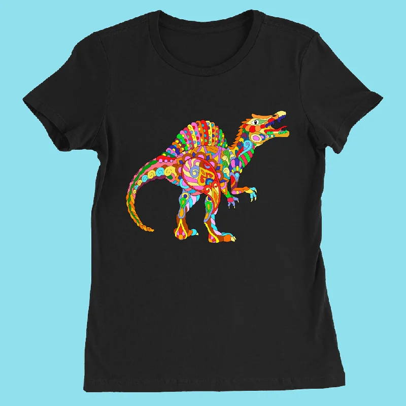 Women Spinosaurus Zentangle T-Shirt Mesh Blend Leather Blend Suede Blend