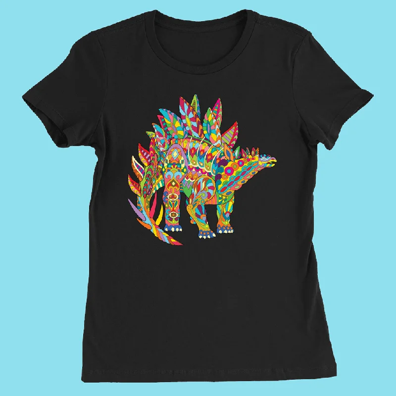 Women Stegosaurus Zentangle T-Shirt Basic T-Shirt Crew Neck Short Sleeve