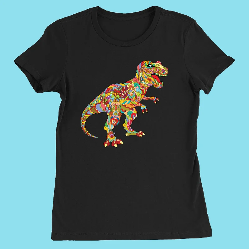 Women T-Rex Zentangle T-Shirt Mesh Blend Leather Blend Suede Blend