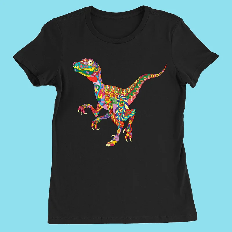 Women Velociraptor Zentangle T-Shirt Seamless Knitted Crochet