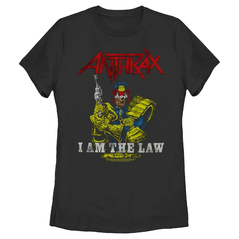 Women's Anthrax Distressed I Am The Law T-Shirt Rayon Velvet Corduroy