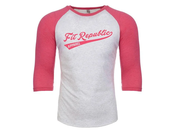 Women's Pink & Heathered White Baseball Tee Asymmetrical Pockets Print