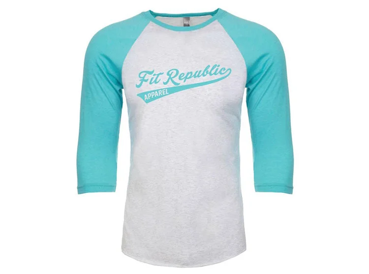 Women's Teal & Heathered White Baseball Tee Boxy Fit Fitted Loose