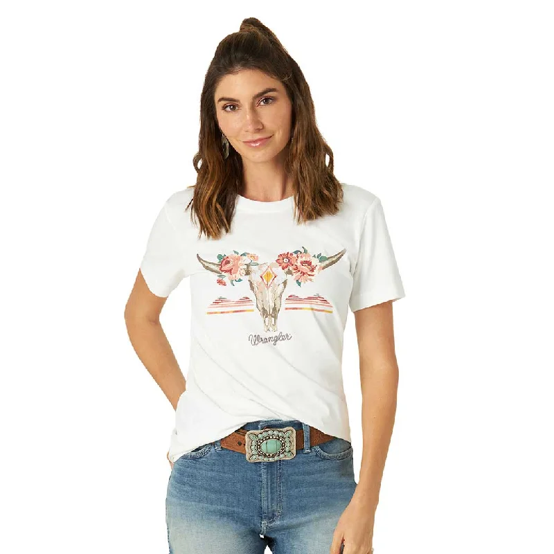 Wrangler Women's Retro Longhorn Graphic Tee Mesh Fabric Canvas Fabric Denim Fabric