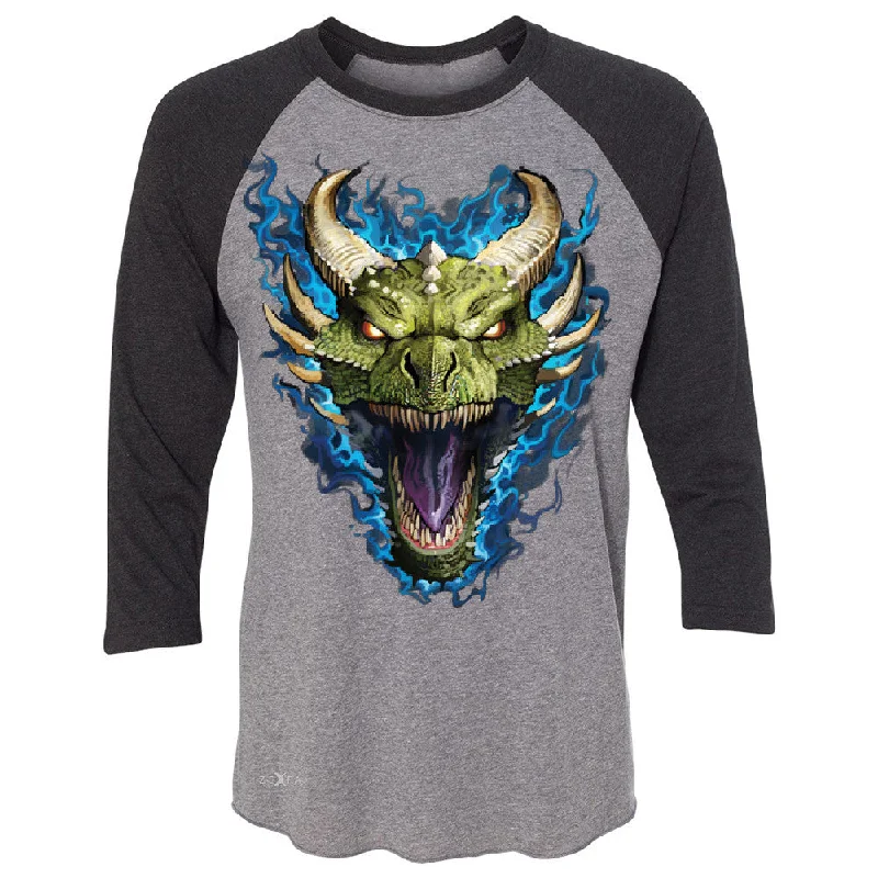 Zexpa Apparelâ„¢ Angry Dragon Face 3/4 Sleevee Raglan Tee Cool GOT Ball Thronies Tee Handmade Hand-knitted Hand-woven