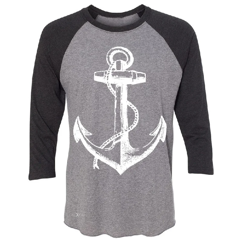 Zexpa Apparelâ„¢ Anchor White 3/4 Sleevee Raglan Tee Nautical Anchor Marine Fashion Tee Satin Fabric Silk Fabric Chiffon Fabric