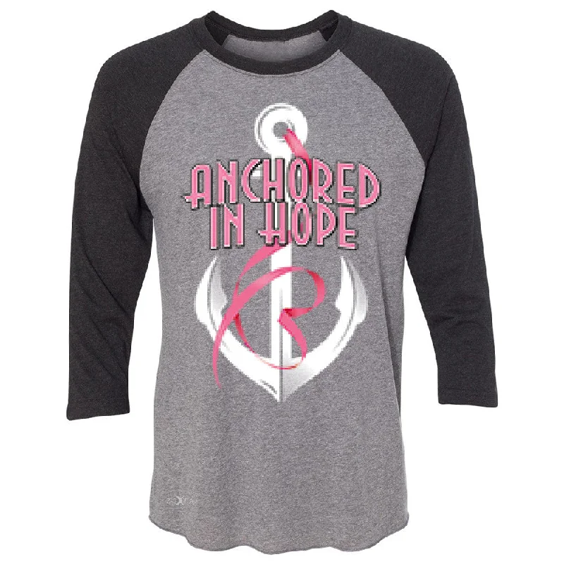 Zexpa Apparelâ„¢ Anchored In Hope Pink RibbonÂ  3/4 Sleevee Raglan Tee Breat Cancer Awareness Tee Mesh Blend Leather Blend Suede Blend