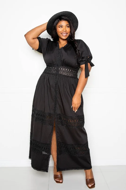 Puff Sleeve Maxi Dress With Lace Insert Stylish Boho Maxi Dress