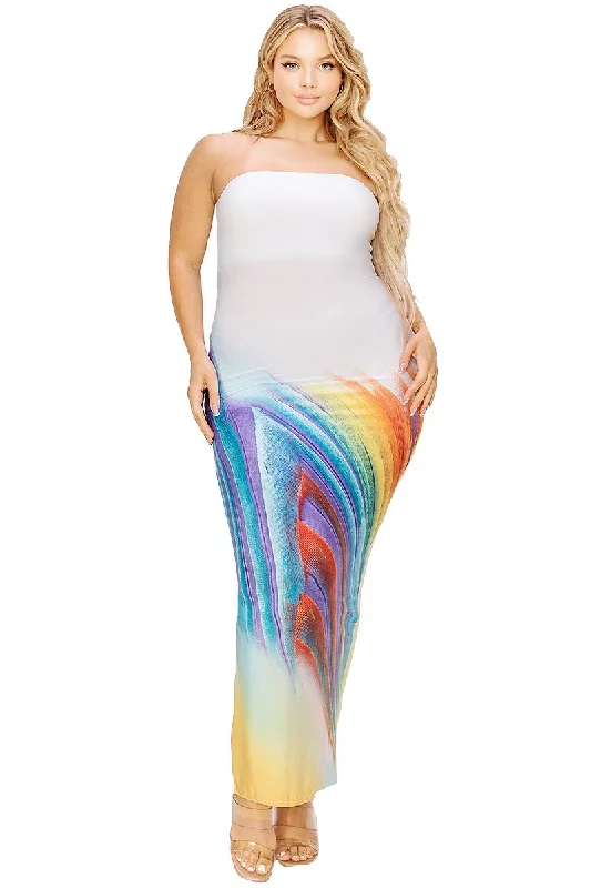 Plus sleeveless color gradient tube top maxi dress Stylish Longline Maxi Dress