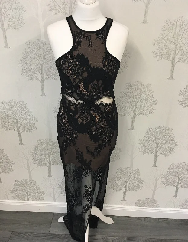 Jordyn Black Lace Racer Back Maxi Dress Elegant Maxi Dress with Belt