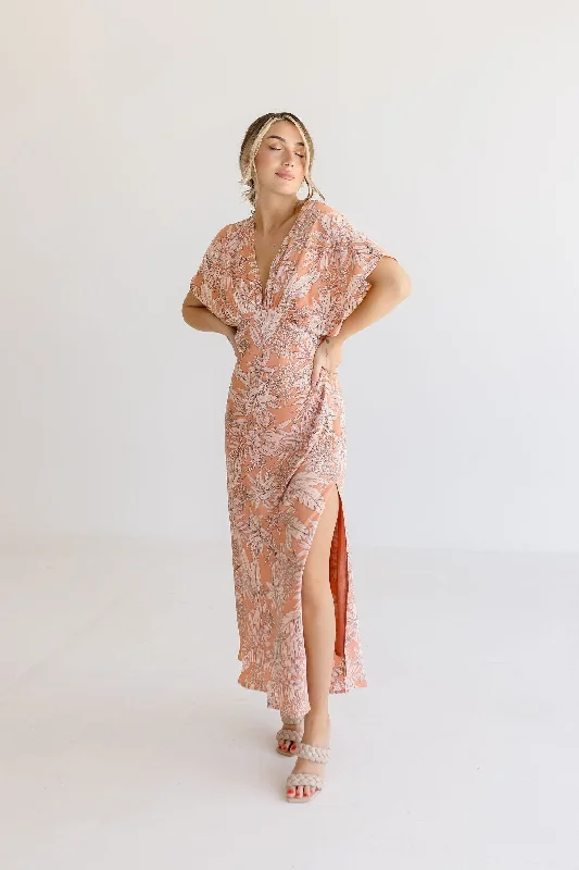 Paloma Kimono Sleeve Floral Print Maxi Dress Orange Elegant Wraparound Maxi Dress