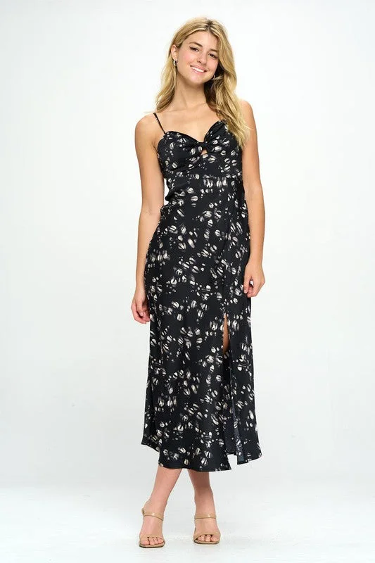 Satin Floral Print Maxi Dress - Black, Brown, Red Stylish Long Sleeve Maxi Dress