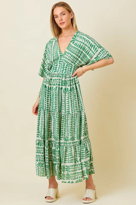 Teresa Short Sleeve Abstract Print Maxi Dress Green Elegant Floral Maxi Dress