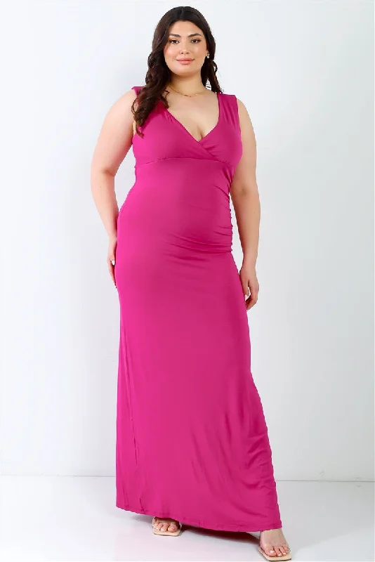 Plus V-neck Sleeveless Maxi Dress Comfortable Ruffle Maxi Dress