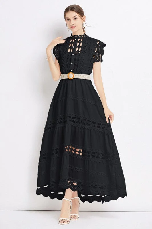 By Claude Embroidered Ruffle long maxi dress Stylish Boho Chic Maxi Dress