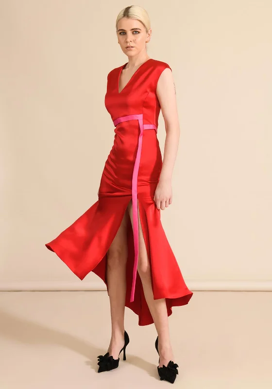 Caroline Kilkenny Max Satin Maxi Dress, Red Comfortable Long-Sleeve Maxi Dress