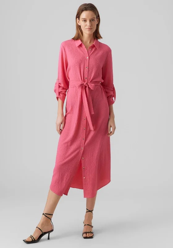 Vero Moda Cate Shirt Maxi Dress, Fuchsia Chic Off-Shoulder Maxi Dress