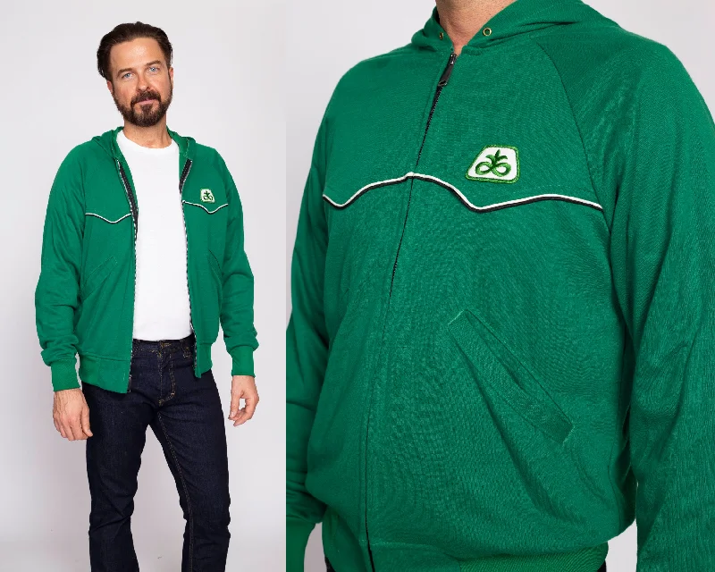 70s 80s Kelly Green Hoodie - Men's Medium Hoodie with Magnetic Closure Innovative Modern