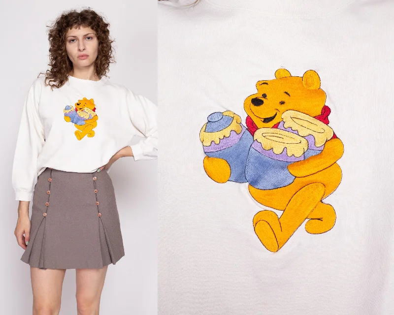 90s Winnie The Pooh Sweatshirt - Large Hoodie with Velcro Closure Adjustable Secure