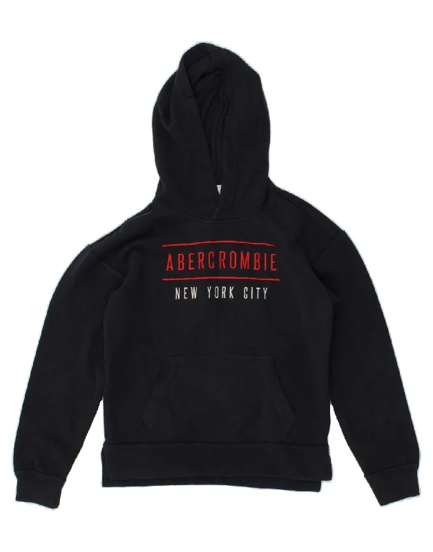 ABERCROMBIE & FITCH Boys Graphic Hoodie Jumper 9-10 Years Navy Blue Cotton Hoodie with Contrast Stitching Detailed Premium