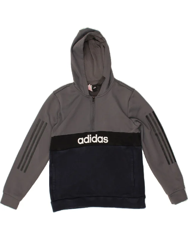 ADIDAS Boys Aeroready Graphic Hoodie Jumper 13-14 Years Grey Colourblock Hoodie with Bell Sleeves Flared Feminine